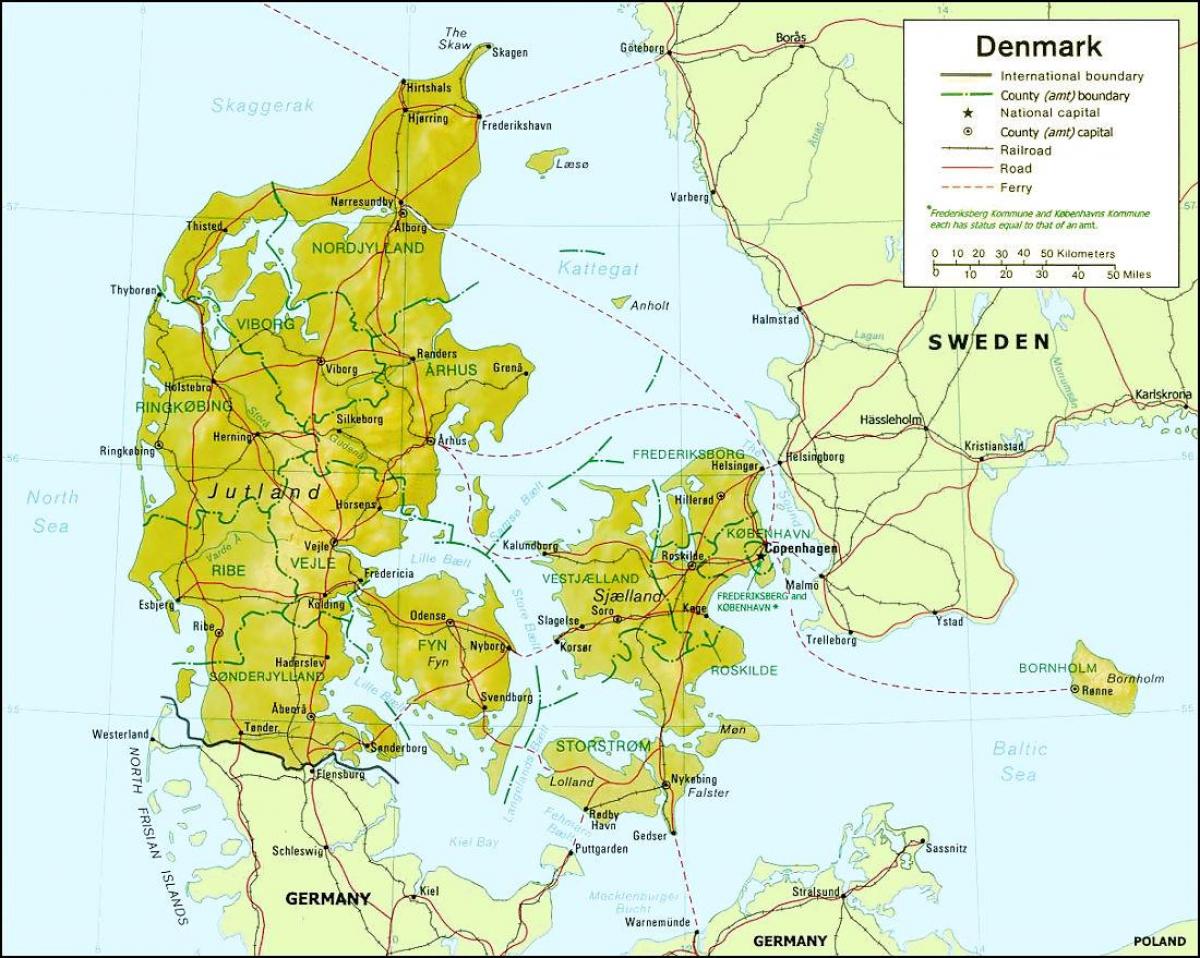 Kaart van denemarken geografie 