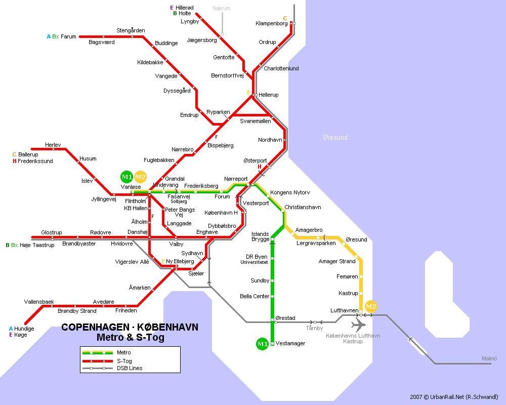 Kaart van denemarken metro 