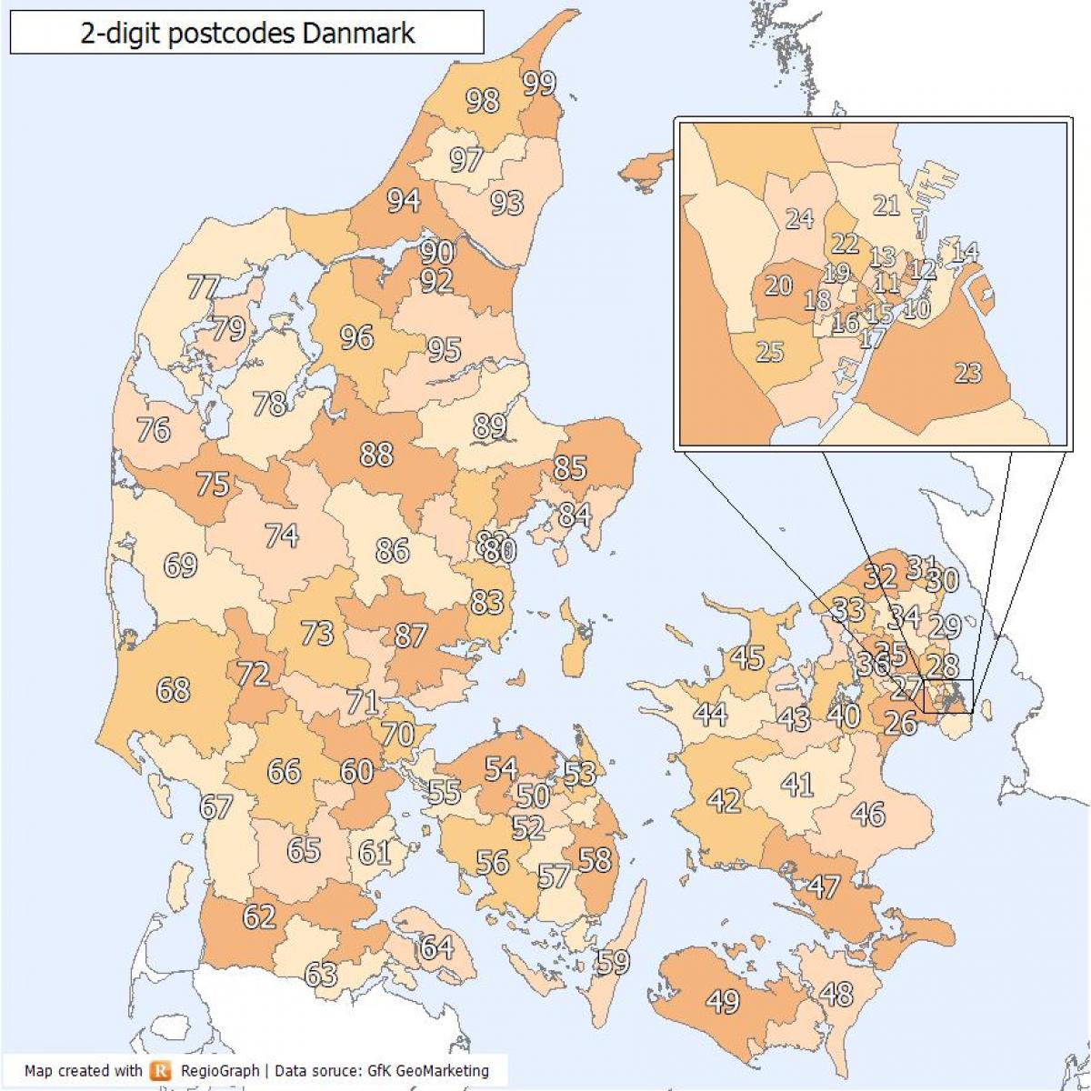 denemarken postcode kaart