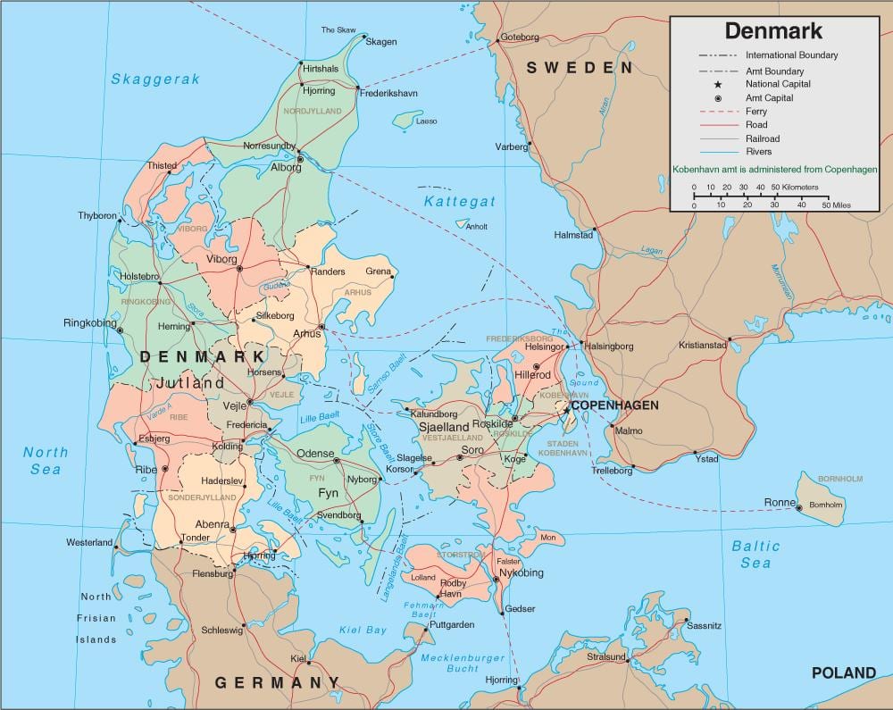 Kaart van denemarken rivier