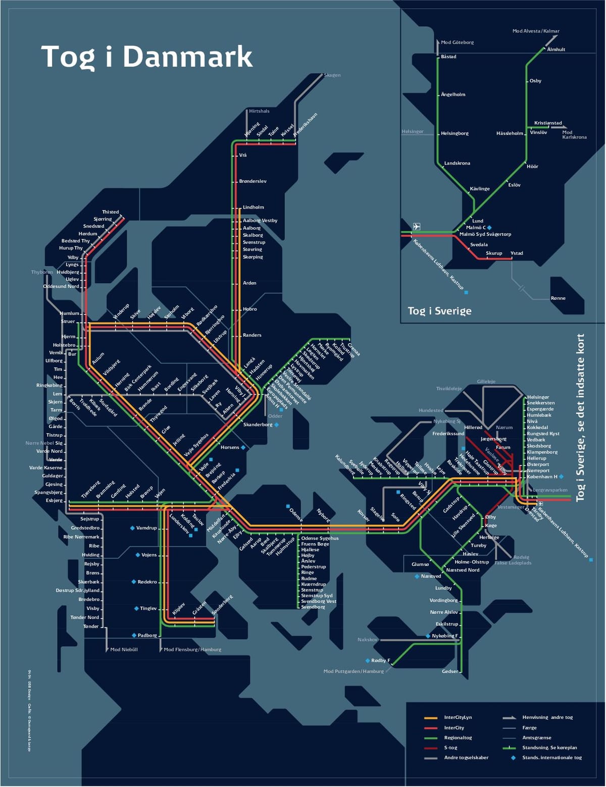 Kaart van de trein kopenhagen denemarken