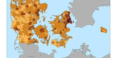 Denemarken bevolkingsdichtheid kaart